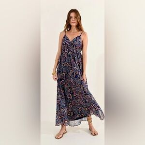 Anthropologie Molly Bracken Multicolor Paisley Dress Navy Sacha S